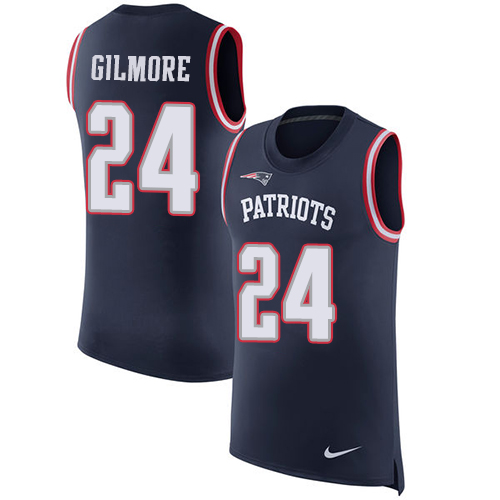 Nike Patriots #24 Stephon Gilmore Navy Blue Team Color Men's Stitched NFL Limited Rush Tank Top Jersey - Click Image to Close